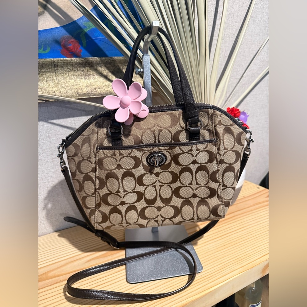 Coach Park Signature mini satchel in a brown signature "C" jacquard canvas✨